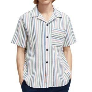 SCOTCH & SODA Amsterdam Stripe Textured Slim Fit Camp Collar Shirt Size L